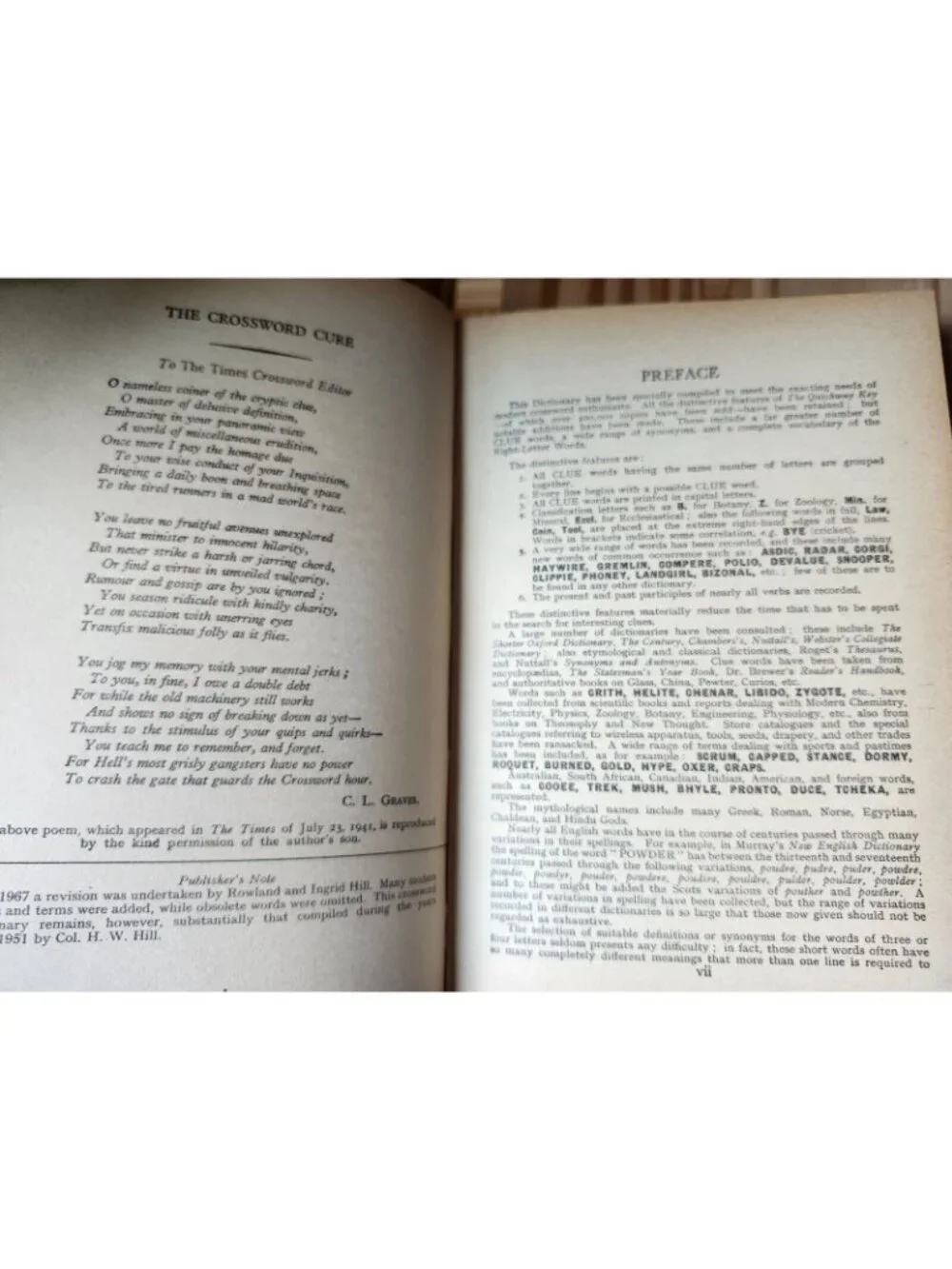 1974 Quickway Crossword Dictionary by H.W. Hill Vintage Hardcover w/ Dust Jacket